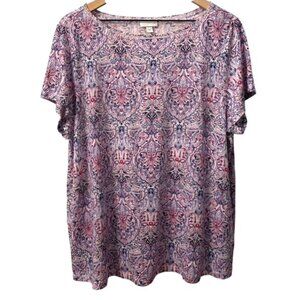 J. Jill Love Linen Printed Short Sleeve Top Size Large Purple Pink